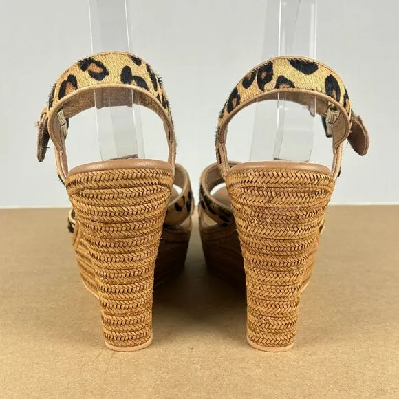 UGG Jasmine Calf Hair Leopard Print Espadrille Wedge Sandals Womens 9 Tan
