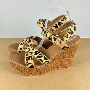 UGG Jasmine Calf Hair Leopard Print Espadrille Wedge Sandals Womens 9 Tan