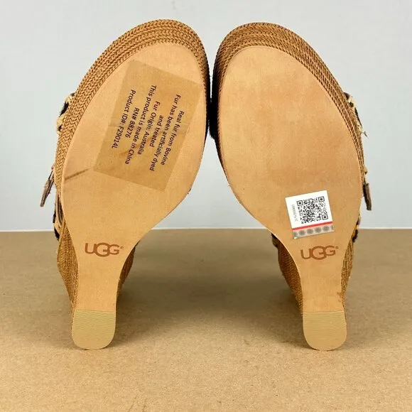 UGG Jasmine Calf Hair Leopard Print Espadrille Wedge Sandals Womens 9 Tan