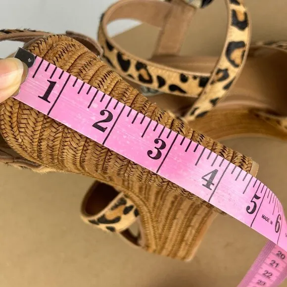 UGG Jasmine Calf Hair Leopard Print Espadrille Wedge Sandals Womens 9 Tan