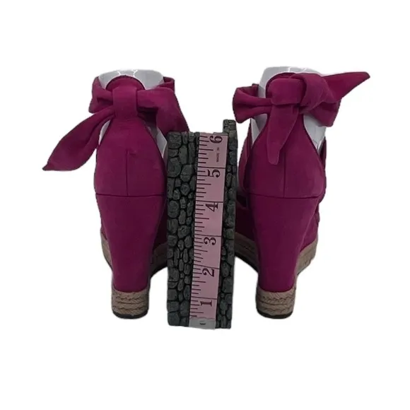 UGG Pink Lucy Espadrille Bow Tie Ankle Strap Jute Wedge Sandals Size 8.5 Women’s