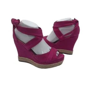 UGG Pink Lucy Espadrille Bow Tie Ankle Strap Jute Wedge Sandals Size 8.5 Women’s
