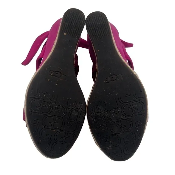 UGG Pink Lucy Espadrille Bow Tie Ankle Strap Jute Wedge Sandals Size 8.5 Women’s