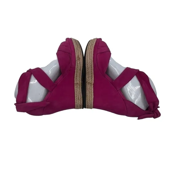 UGG Pink Lucy Espadrille Bow Tie Ankle Strap Jute Wedge Sandals Size 8.5 Women’s