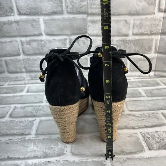 UGG Reagan Women's Size 9 Black Suede Ankle Tie Wedge Espadrille Sandals