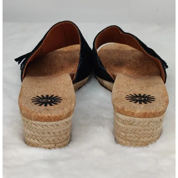 Ugg Suede Fringe Heeled Wedge Espadrille Sandals sz 8.5