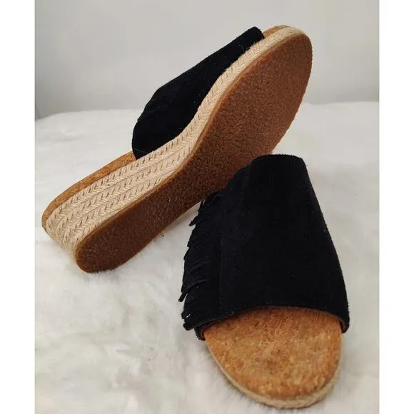Ugg Suede Fringe Heeled Wedge Espadrille Sandals sz 8.5