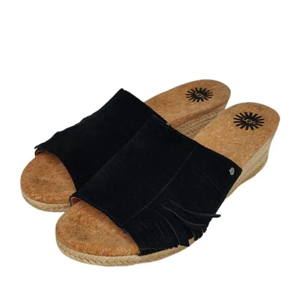 Ugg Suede Fringe Heeled Wedge Espadrille Sandals sz 8.5