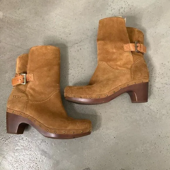 UGG Suede Amoret Clog Heel Boots