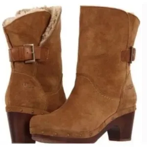 UGG Suede Amoret Clog Heel Boots