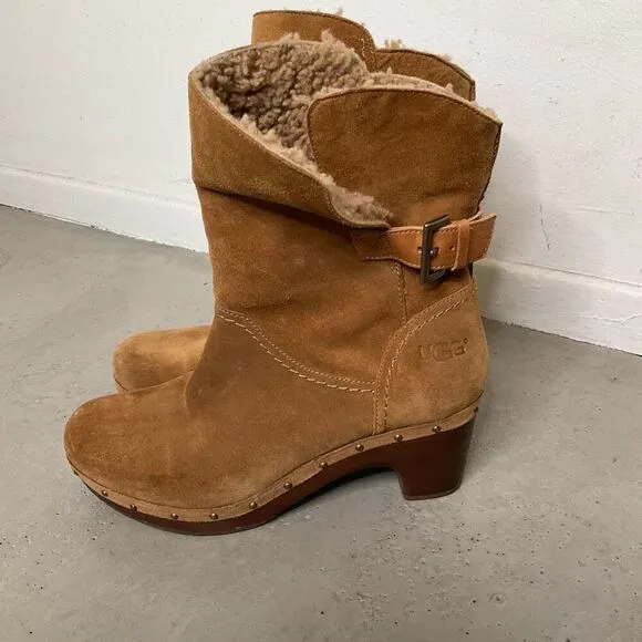 UGG Suede Amoret Clog Heel Boots