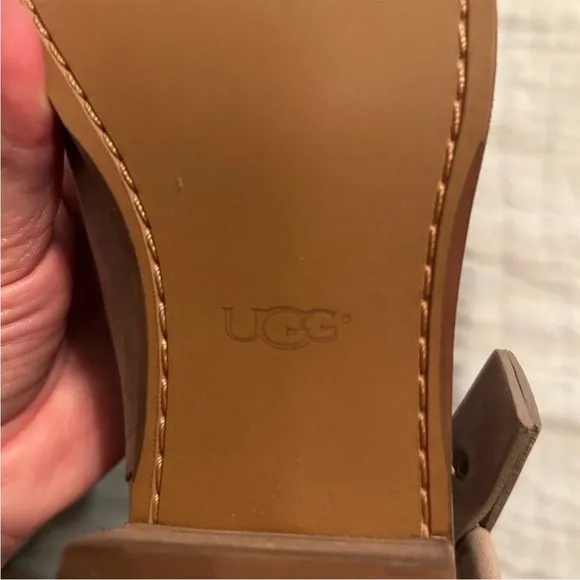 UGG Tan Ankle Boots with Suede Strap and Low Heel