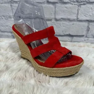 Ugg Tawnie Sandals Womens 7.5 Red Suede Leather Espadrille Wedge Koi
