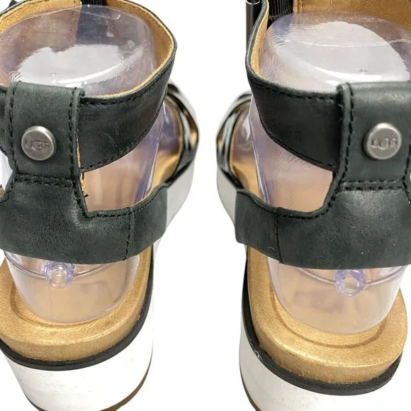 Ugg Tipton Patent Leather Platform Sandals Womens Size 6 Us Black