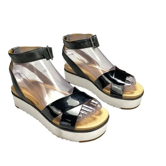 Ugg Tipton Patent Leather Platform Sandals Womens Size 6 Us Black
