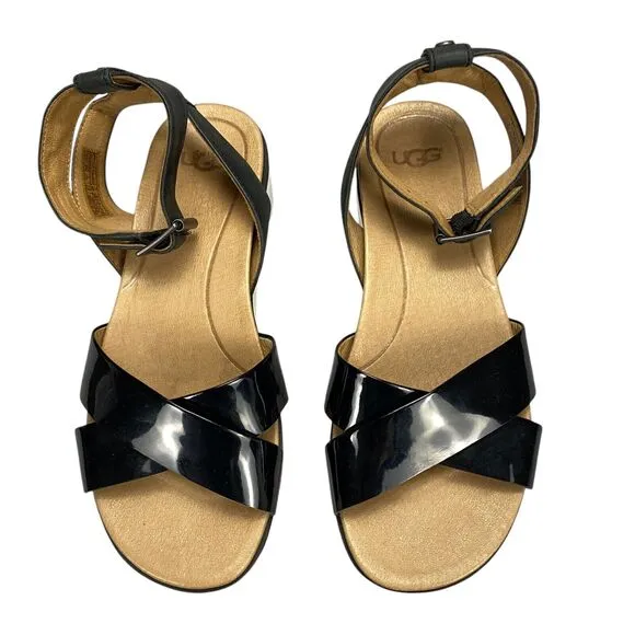 Ugg Tipton Patent Leather Platform Sandals Womens Size 6 Us Black