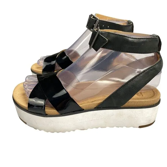 Ugg Tipton Patent Leather Platform Sandals Womens Size 6 Us Black