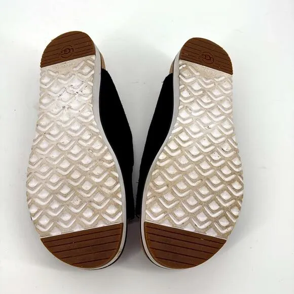 Ugg Womens Black Tan Fluff Indio Suede Slide Sandal Size 8