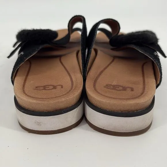 Ugg Womens Black Tan Fluff Indio Suede Slide Sandal Size 8
