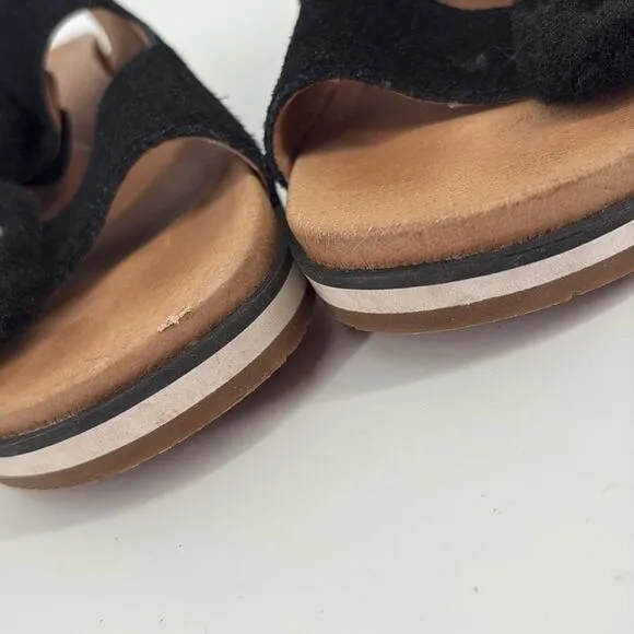 Ugg Womens Black Tan Fluff Indio Suede Slide Sandal Size 8
