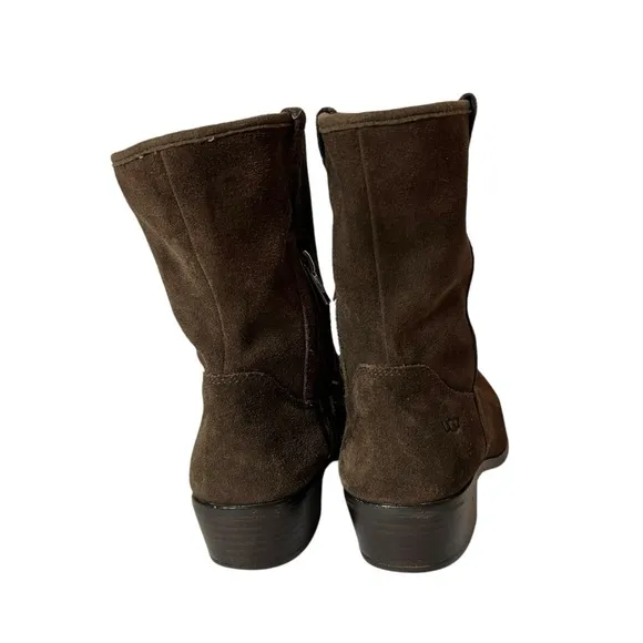 Ugg youth girls pull on low heel boots brown suede size US 4 EU 34