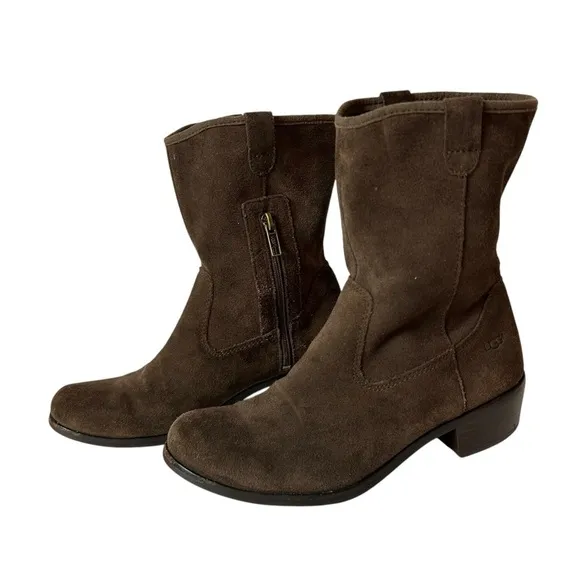 Ugg youth girls pull on low heel boots brown suede size US 4 EU 34