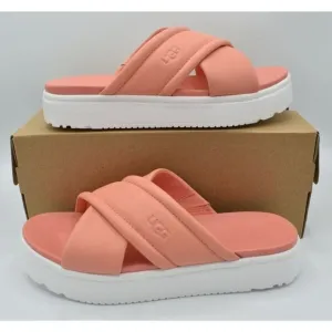 Ugg Women Size 11 Zayne Crossband Starfish Pink Leather Platform Sandals Slides