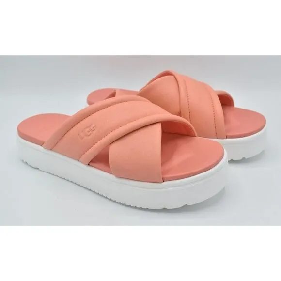 Ugg Women Size 11 Zayne Crossband Starfish Pink Leather Platform Sandals Slides