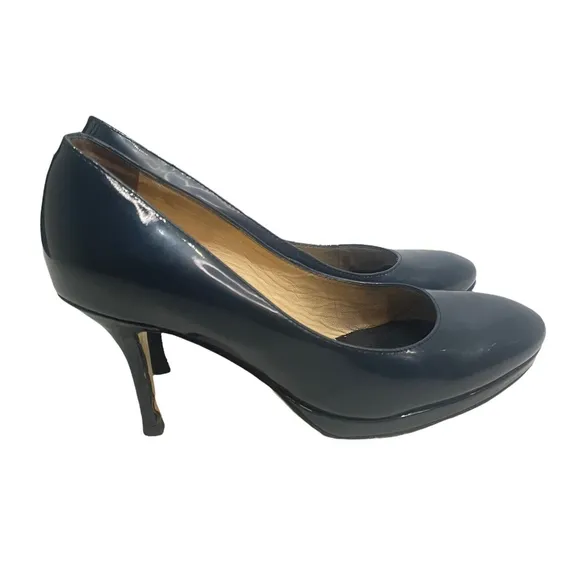 Ukies Blue Patent Leather Comfort Stiletto Heels Shoes Women's Size 6.5 a38