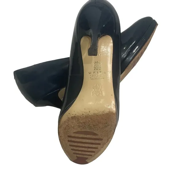 Ukies Blue Patent Leather Comfort Stiletto Heels Shoes Women's Size 6.5 a38