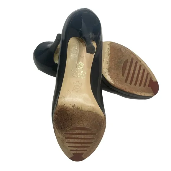 Ukies Blue Patent Leather Comfort Stiletto Heels Shoes Women's Size 6.5 a38