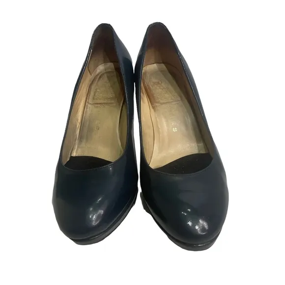 Ukies Blue Patent Leather Comfort Stiletto Heels Shoes Women's Size 6.5 a38