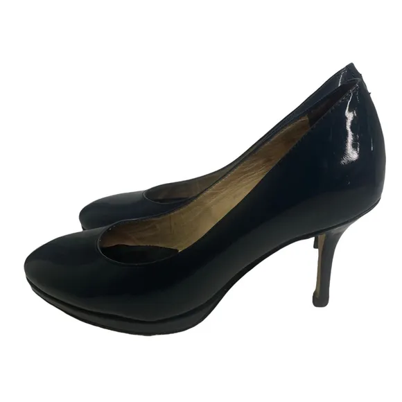 Ukies Blue Patent Leather Comfort Stiletto Heels Shoes Women's Size 6.5 a38