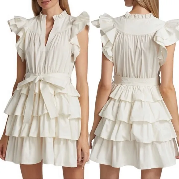 ULLA JOHNSON Lulua belted ruffled mini dress Sz 8