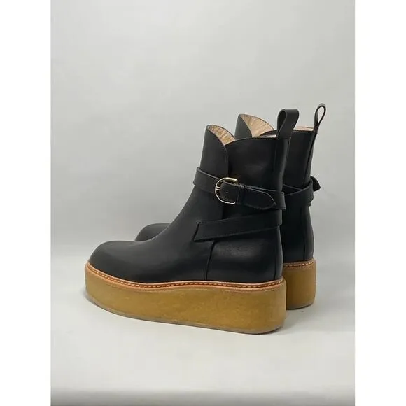 Ullah Johnson Black Platform Ankle Boots with Gold Buckle