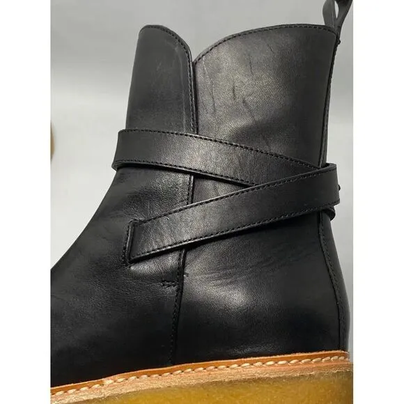 Ullah Johnson Black Platform Ankle Boots with Gold Buckle