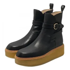 Ullah Johnson Black Platform Ankle Boots with Gold Buckle