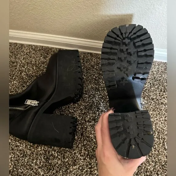 UNIF Bonnie Brat Leather Platform Ankle Boots Sz 7 in Black