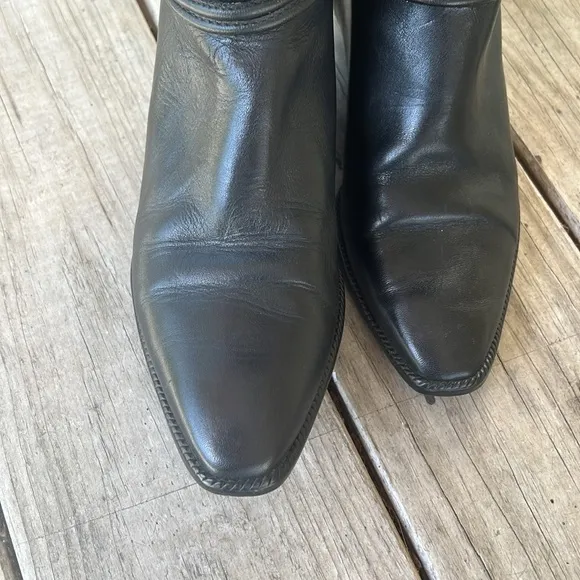 Unisa Flex Black Leather Riding Boots Sz 8 – Silver Detail, Vintage Y2K Style