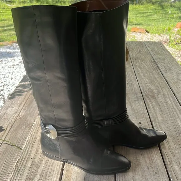 Unisa Flex Black Leather Riding Boots Sz 8 – Silver Detail, Vintage Y2K Style