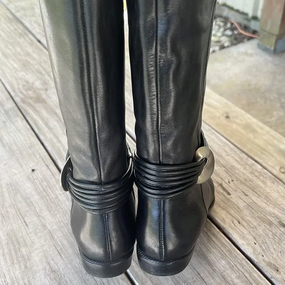 Unisa Flex Black Leather Riding Boots Sz 8 – Silver Detail, Vintage Y2K Style