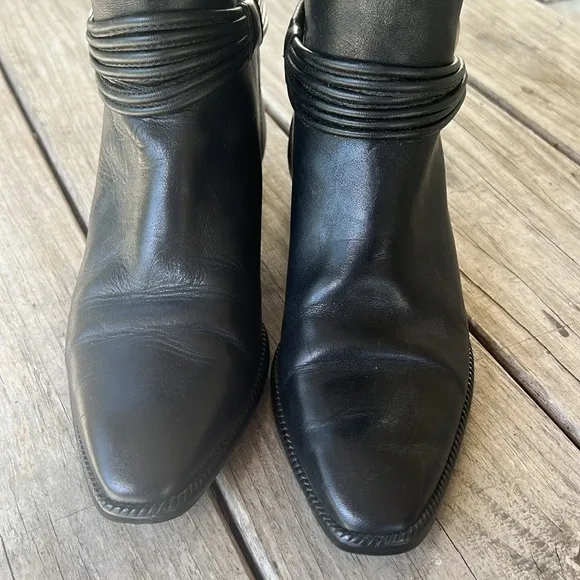 Unisa Flex Black Leather Riding Boots Sz 8 – Silver Detail, Vintage Y2K Style
