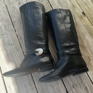 Unisa Flex Black Leather Riding Boots Sz 8 – Silver Detail, Vintage Y2K Style