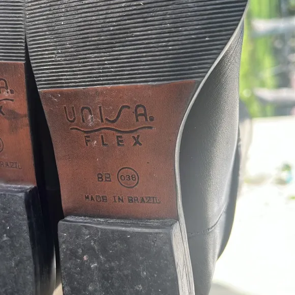 Unisa Flex Black Leather Riding Boots Sz 8 – Silver Detail, Vintage Y2K Style