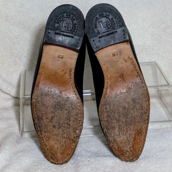 Unisex Vintage La Barca Black Leather Low-heel Boots, Mexican Sz 28 US M 9, W11