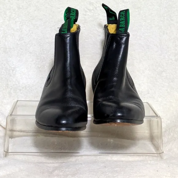 Unisex Vintage La Barca Black Leather Low-heel Boots, Mexican Sz 28 US M 9, W11