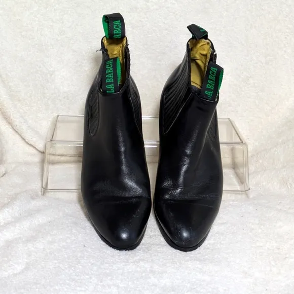 Unisex Vintage La Barca Black Leather Low-heel Boots, Mexican Sz 28 US M 9, W11