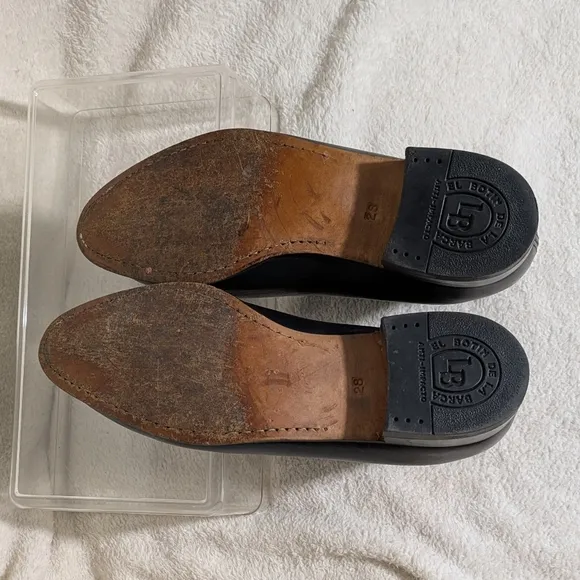 Unisex Vintage La Barca Black Leather Low-heel Boots, Mexican Sz 28 US M 9, W11