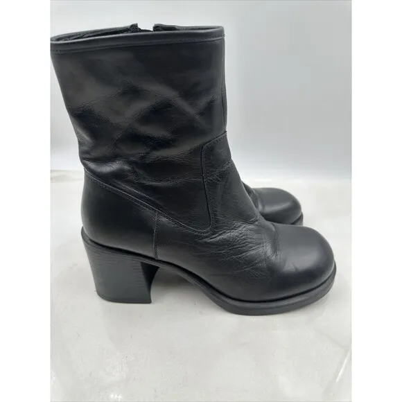 Urban Outfitters Boots Womens Sz 9 Black Beau Square Toe UO Side Zip Platform
