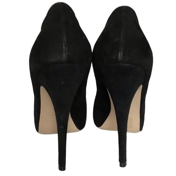 Valentino Garavani Black Suede Leather Peep Toe Bow T Strap Heels Pumps Shoes 39